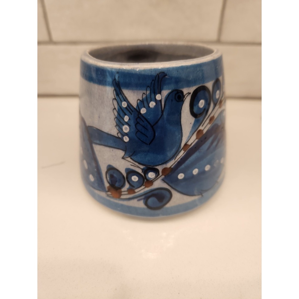 Vintage Tonala Mexico Large 14 Ounce Mug Blue Bird Floral Design Unique Style